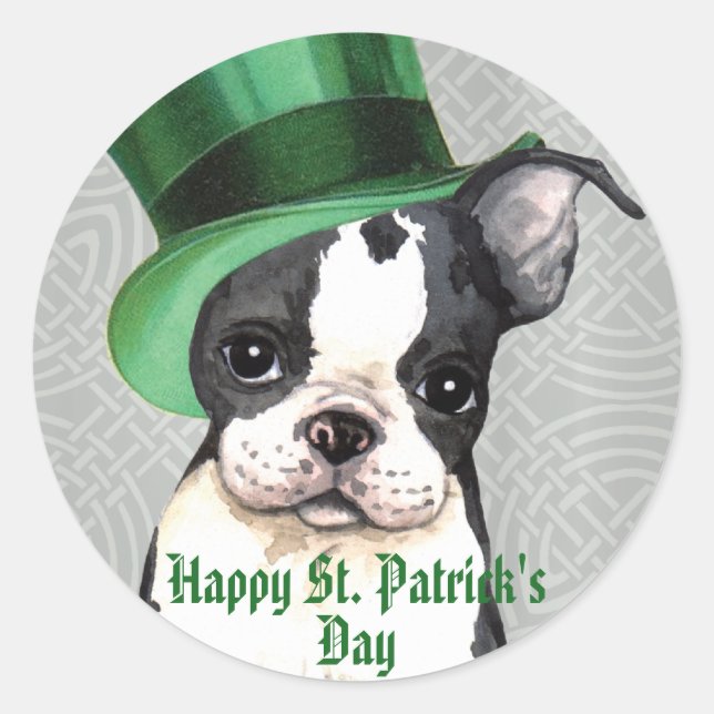 Sticker Rond St. Patrick's Day Boston Terrier (Devant)
