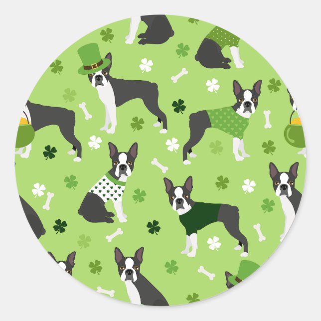 Sticker Rond St. Patrick's Day Boston Terrier (Devant)