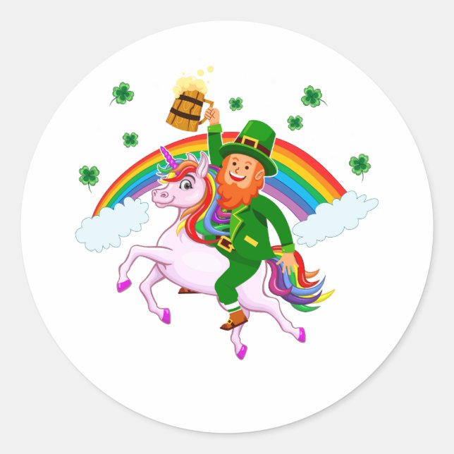 Sticker Rond St. Patrick's Day Cute Leprechaun équitation Unico (Devant)