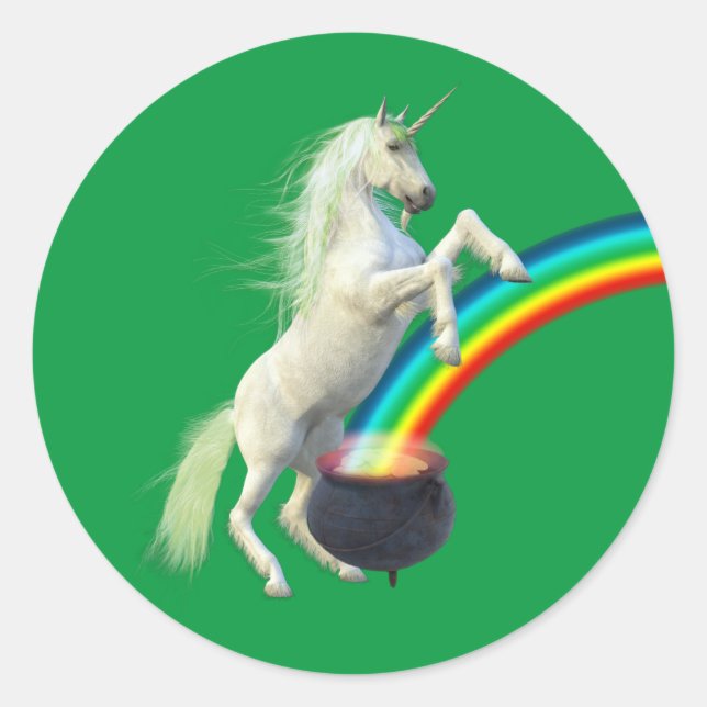 Sticker Rond St. Patrick's Day Green Unicorn Rainbow (Devant)