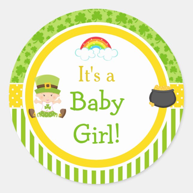 Sticker Rond St Patrick's Day Irish Holiday Girl Baby shower (Devant)