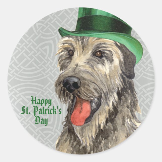 Sticker Rond St. Patrick's Day Irish Wolfhound Classic Round St (Devant)