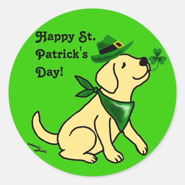 Sticker Rond St. Patrick's Day Jaune Labrador (Devant)