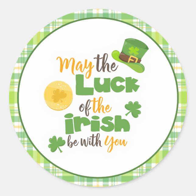 Sticker Rond St Patrick's Day Luck of the Irish Plaid (Devant)
