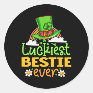 Sticker Rond St Patricks Day Luckiest Bestie Ever Matching Fun