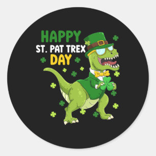 Sticker Rond St Patricks Day Lutins Dinosaure Dino Heureux St