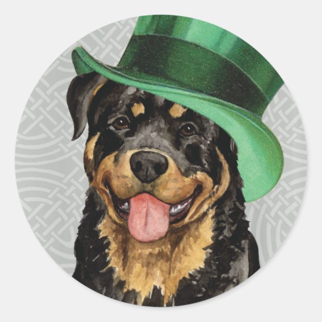 Sticker Rond St. Patrick's Day Rottweiler (Devant)