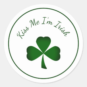 Sticker Rond St. Patrick's Day Shamrock vert Kiss Me Je suis ir
