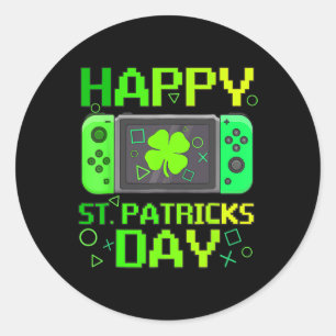 Sticker Rond St Patrick's Day Vidéo Jeu Gamer Shamrock Boys Me