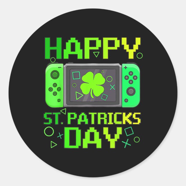 Sticker Rond St Patrick's Day Vidéo Jeu Gamer Shamrock Boys Me (Devant)