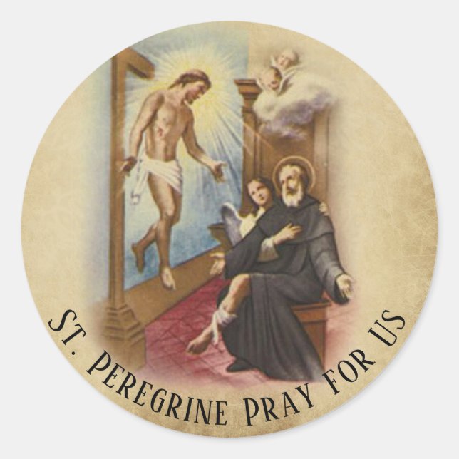 Sticker Rond St. Peregrine Patron Saint du Cancer Patients (Devant)