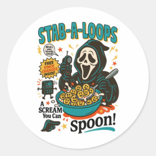 Sticker Rond Stab-a-loops Horror Cereal Box Halloween Killer Br
