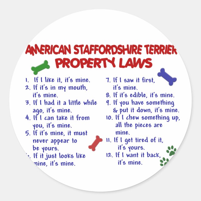 Sticker Rond STAFFORDSHIRE AMÉRICAIN Lois de propriété 2 (Devant)