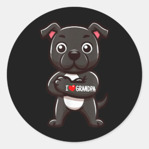 Sticker Rond Staffordshire Bull Terrier I Love Grand-père Funny