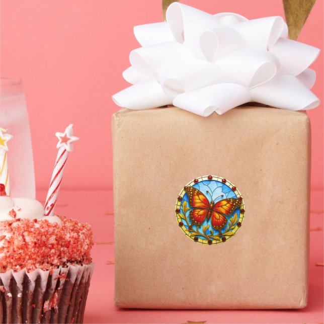 Sticker Rond Stained glass window butterfly (Fête)