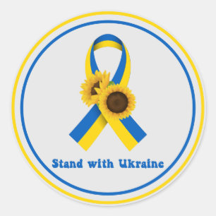 Sticker Rond Stand With Ukraine Support Ribbon