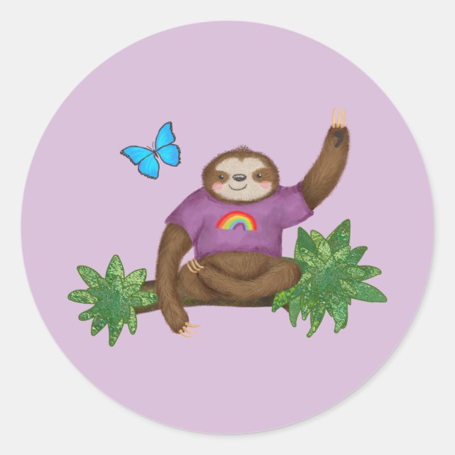 Sticker Rond Stanley Sloth collants ronds violets (Devant)