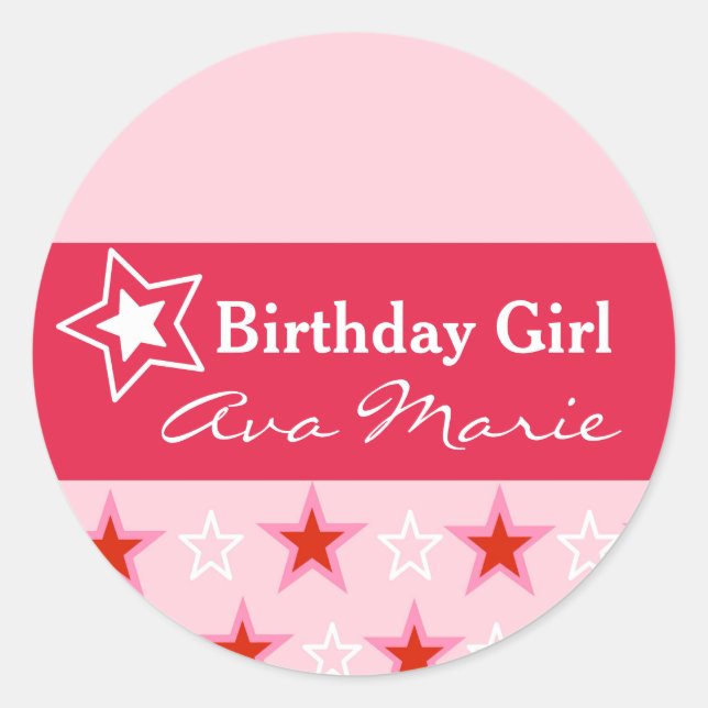 Sticker Rond Star Birthday Girl Party (Devant)