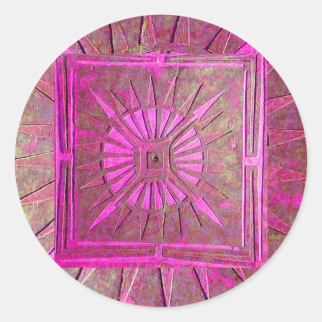 Sticker Rond STAR DU MATIN, violet rose (Devant)