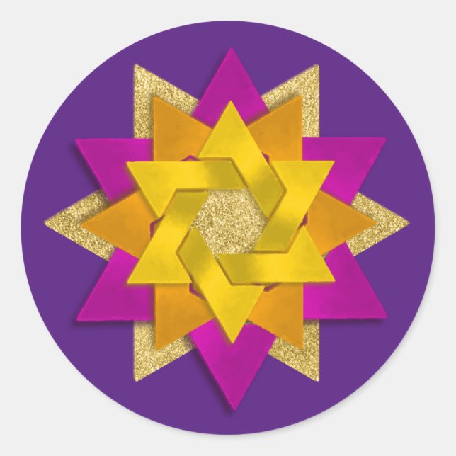 Sticker Rond Star Flower rose vert orange jaune violet (Devant)