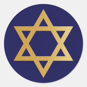 Sticker Rond Star juive de David, or et bleu marine