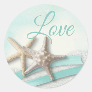 Sticker Rond Starfish and Ribbon Turquoise Love
