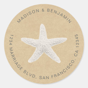 Sticker Rond Starfish Beach Mariage Retour Adresse Kraft
