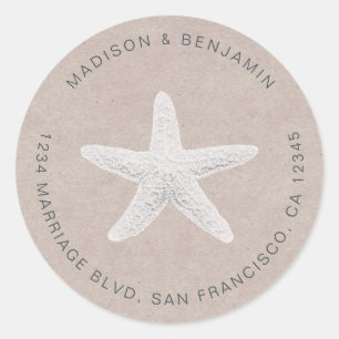 Sticker Rond Starfish Beach Mariage Retour Adresse Kraft