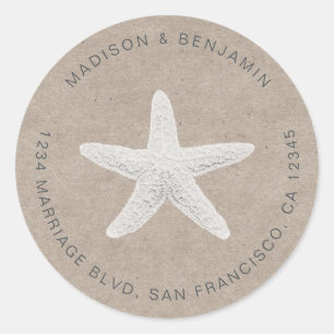 Sticker Rond Starfish Beach Mariage Retour Adresse Kraft