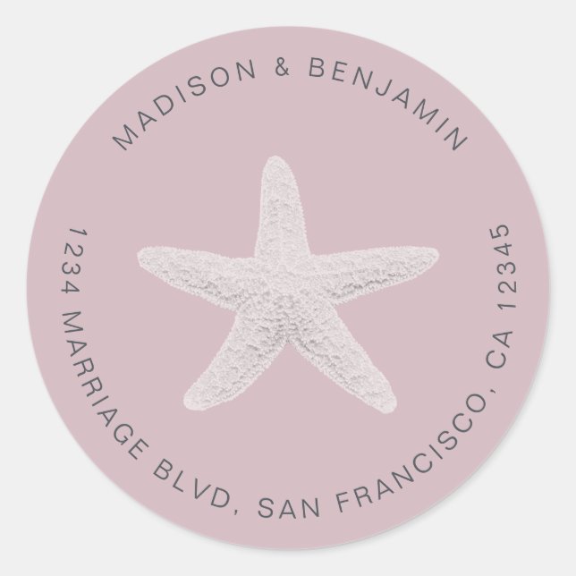 Sticker Rond Starfish Beach Mariage Retour Adresse Purple (Devant)
