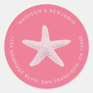 Sticker Rond Starfish Beach Mariage Retour Adresse Rose
