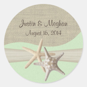 Sticker Rond Starfish & Burlap Green