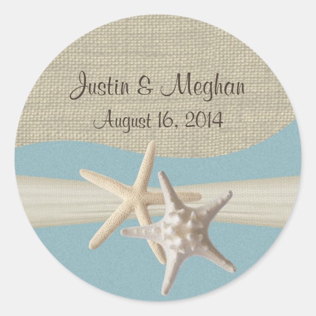 Sticker Rond Starfish & Burlap Ocean Sky Blue (Devant)