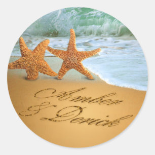 Sticker Rond Starfish Couple ASK ME TO PUT NAMES IN THE SAND