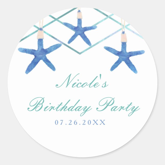 Sticker Rond Starfish & Modern Lines Elégant Beach Personnalisé (Devant)
