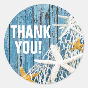 Sticker Rond Starfish Netting Beach Merci en bois   bleu