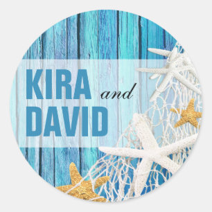 Sticker Rond Starfish Netting Beach Wood Favoriser   bleu