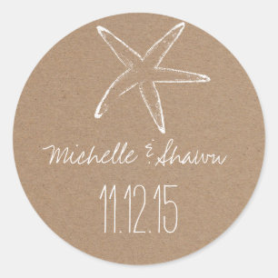 Sticker Rond Starfish Rustic Kraft Papier Mariage Faveur