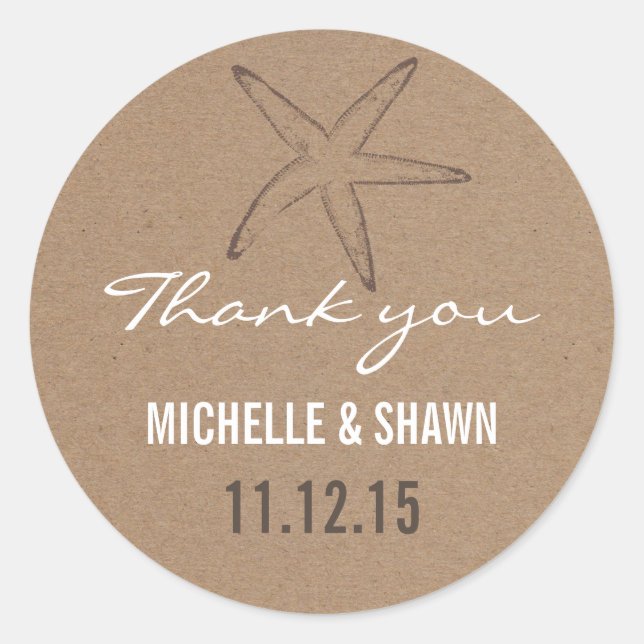 Sticker Rond Starfish Rustic Kraft Papier Mariage Faveur (Devant)