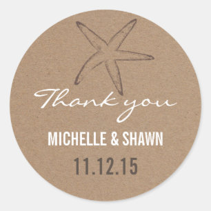 Sticker Rond Starfish Rustic Kraft Papier Mariage Faveur