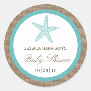 Sticker Rond Starfish Turquoise Baby shower de plage Burlap