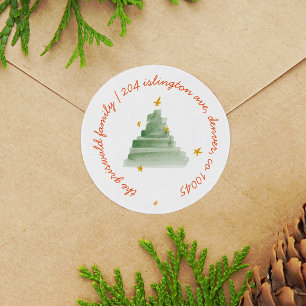 Sticker Rond Starlit Watercolor Tree - Adresse de retour