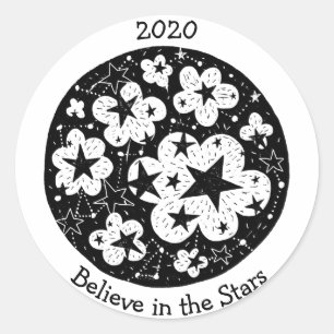 Sticker Rond Stars & Constellations Popcorn Blossoms Nuages B/W