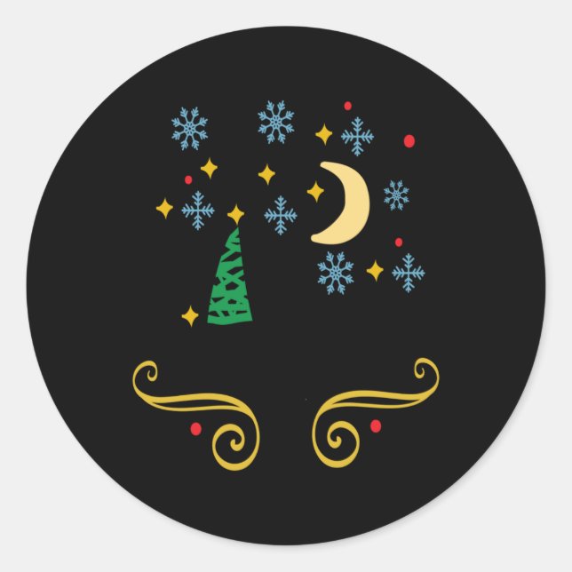 Sticker Rond Stars Moon Snowflakes And Merry Christmas Kids T S (Devant)