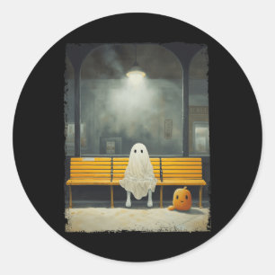 Sticker Rond Station de métro Hallowee vintage Cute Ghost Waiti