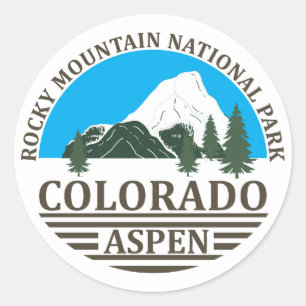Sticker Rond Station de ski Colorado Aspen ciel bleu