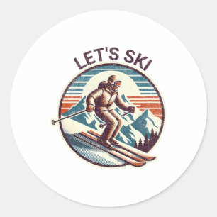 Sticker Rond Station de ski Vintage Retro Ski d'hiver