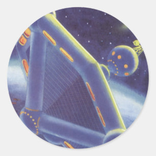 Sticker Rond Station spatiale en orbite de science-fiction vint