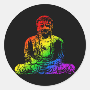 Sticker Rond Statue de bouddha arc-en-ciel