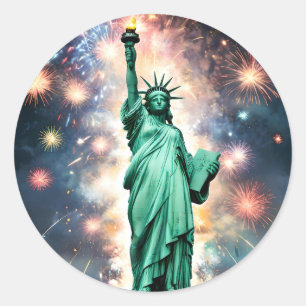 Sticker Rond Statue De La Liberté Feu D'Indépendance,